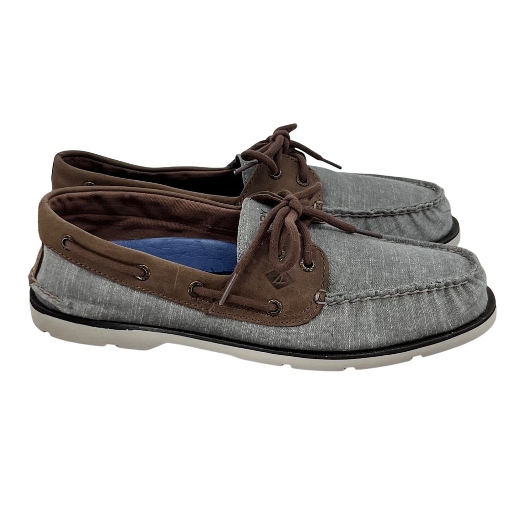 Sperry Top-Sider Boat Shoes Mens 10 Grey Brown STS18767 Canvas Leather Loafers